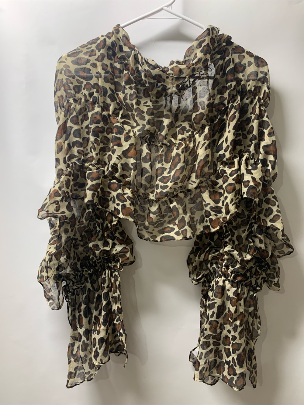 Leopard Print Sheer Scarf Wrap - Cream/Brown